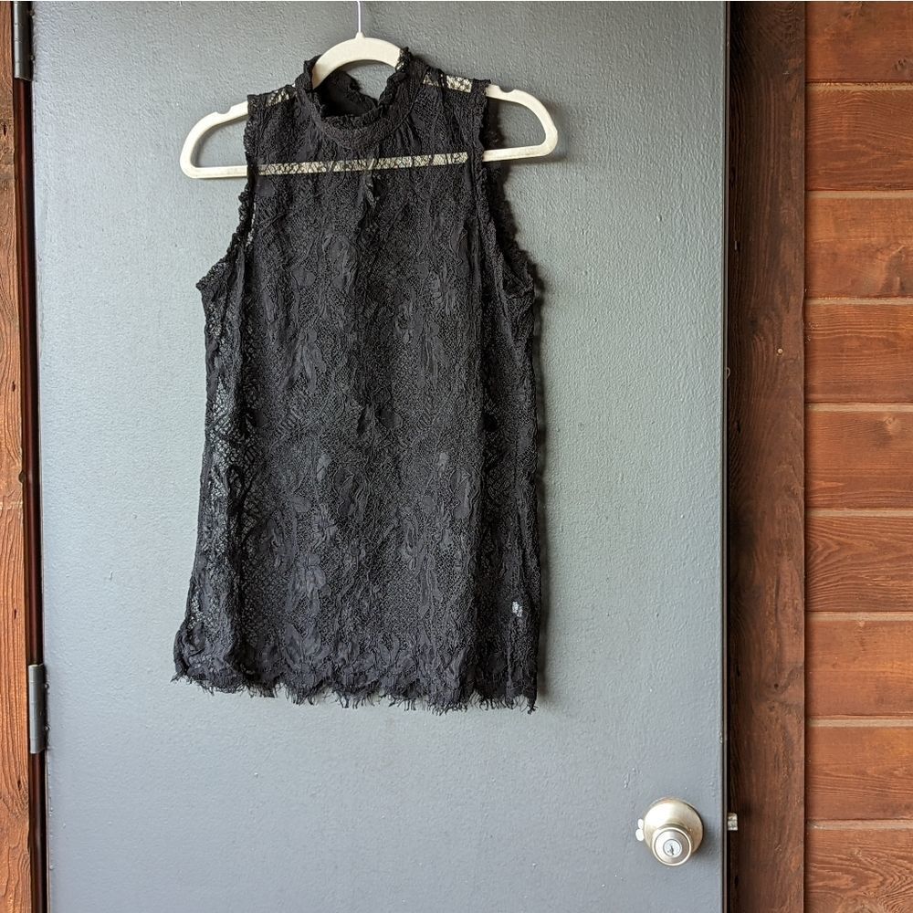 Who What Wear Eyelash Lace Mock Neck Top - Black